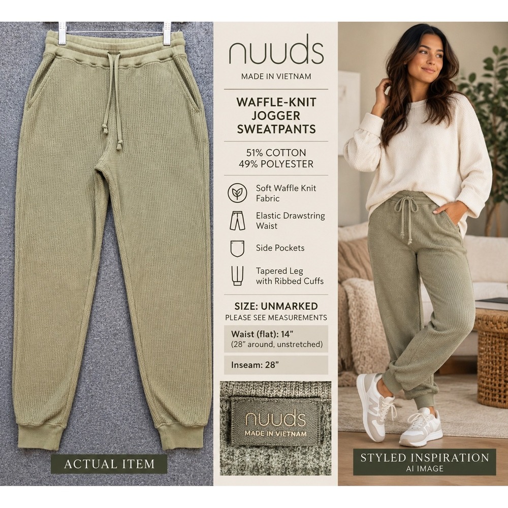 Nuuds Waffle Knit Jogger Women Sweatpants Thermal Olive Green Small Excellent